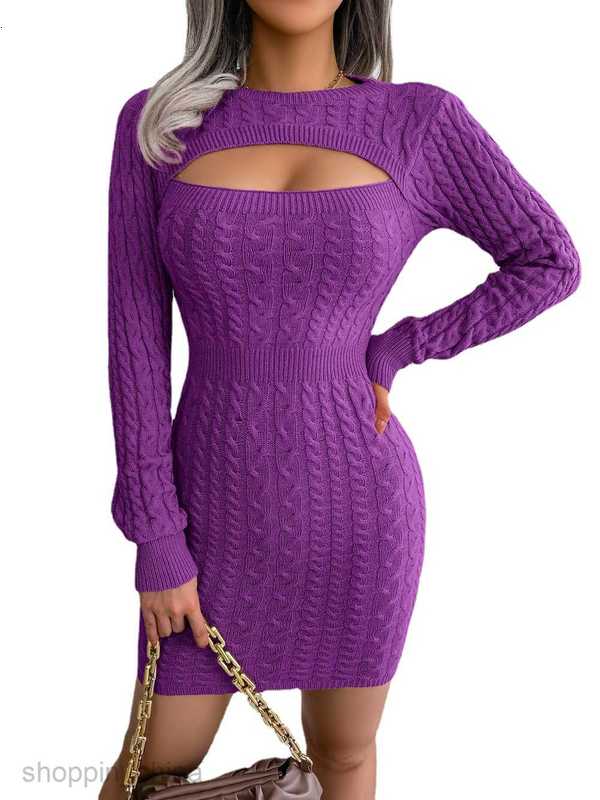 Women Casual Dresses fashion dress Autumn and Winter Sexy Hollow out Fried Dough Twists Waist Bag Hip Skirt Woolen Dress Women's Wear