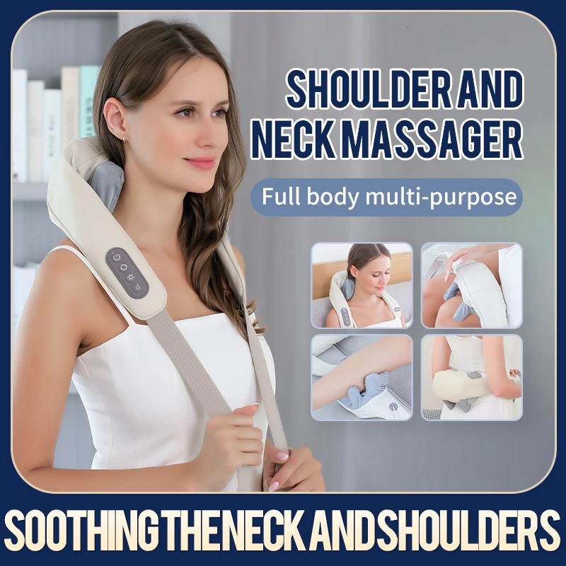 2024 Mini Shiatsu Neck Shoulder Massager Wireless with Heat Deep 5D Kneading Electric Body Massage Pillow Shawl For Pain Relief 240626