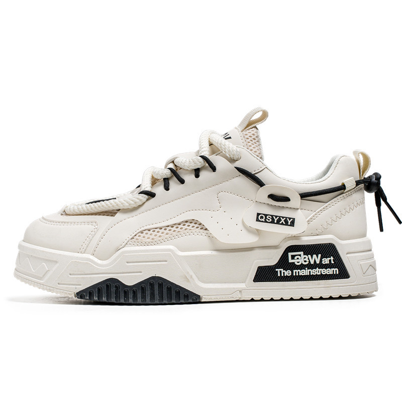 Men's shoes 2024 new summer mesh thick bottom inner height Hong Kong style trend of hundred and one casual sports shoes white shoes 323