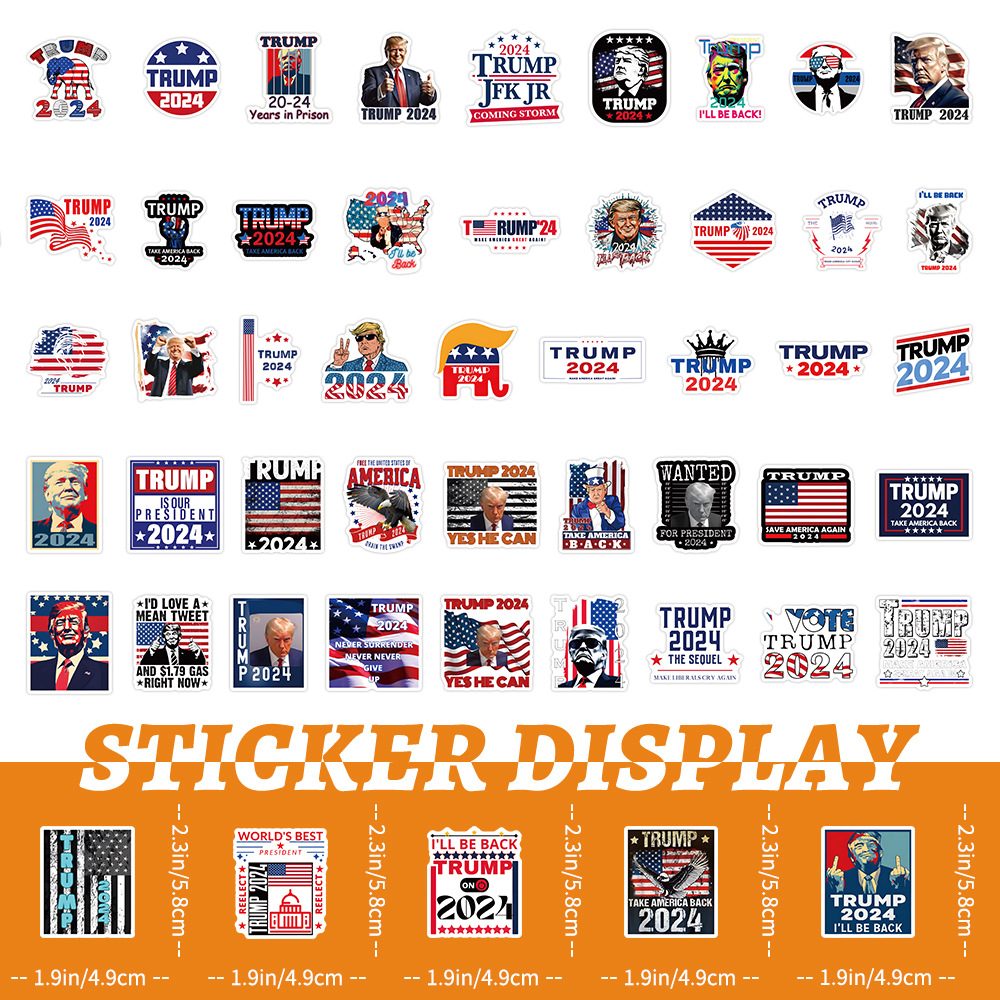53pcs Trump 2024 Us Presidential Election Speech Stickers Funny Walls Laptop Luggage Fridge Suitcase Decals Decoration