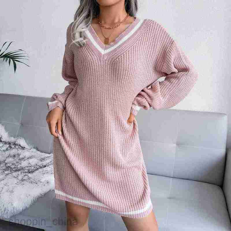 Women Casual Dresses fashion dress style autumn winter college style V-neck wool dress knitted dress women's wear