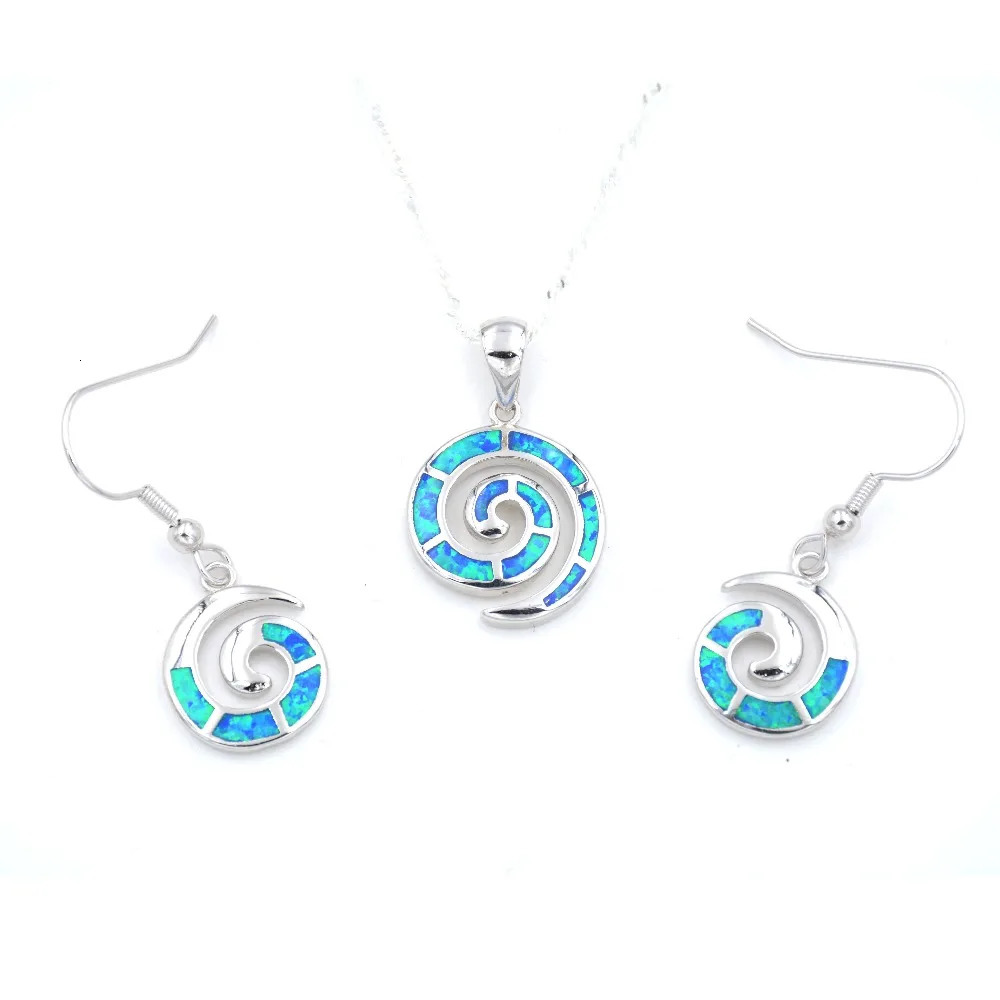 Summer Beach Jewelry Set Blue Opal Swirl Pendant Necklace and Earrings 240627