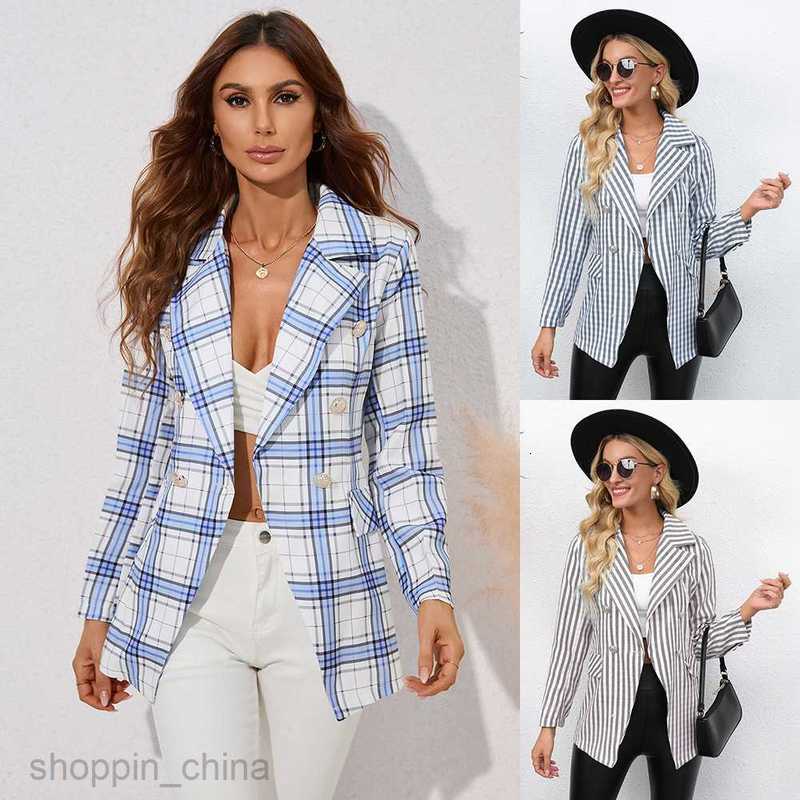fashion Women Jackets Coats Autumn/Winter Women's Striped Button Flip Collar Small Suit Coat