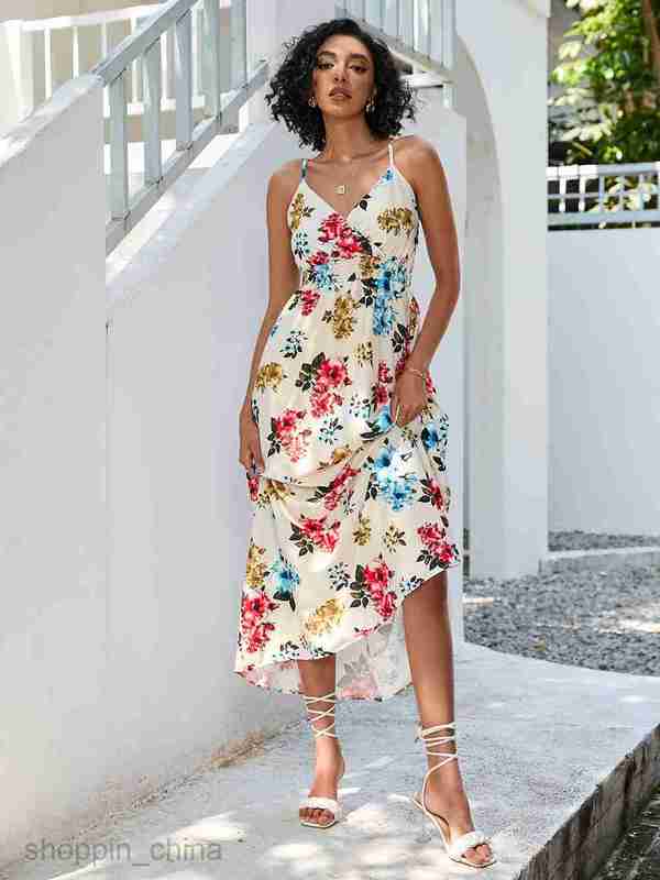 Basic Casual Dresses Women Dress Women's summer printed waist length suspender dress