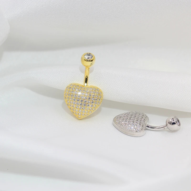 Navel Piercing Belly Button Rings With Zirconia Body Jewelry Decoration Silver 925 Fashion For Women Golden Love Heart-Shaped 240626