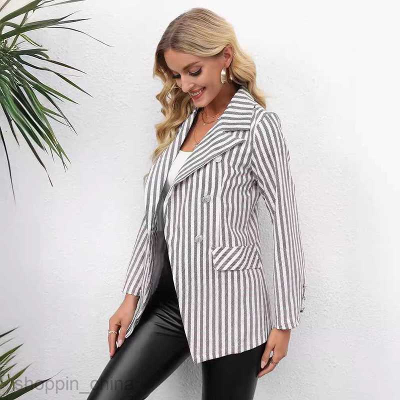 fashion Women Jackets Coats Autumn/Winter Women's Striped Button Flip Collar Small Suit Coat