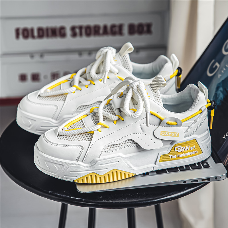 Men's shoes 2024 new summer mesh thick bottom inner height Hong Kong style trend of hundred and one casual sports shoes white shoes 323