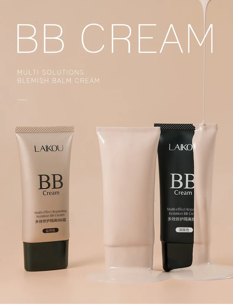 LAIKOU BB Cream Concealer Foundation Make Up Natural Dark Makeup Cosmetics Light Moisturizing Multi Sulution Blemish Balm Cream 240626