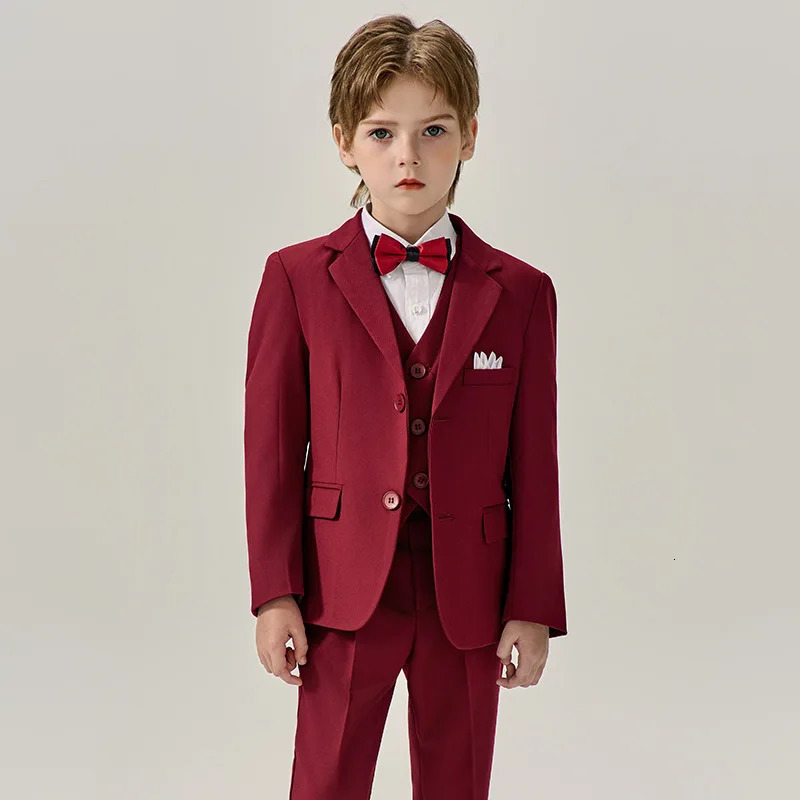 Boys Purple Jakcet Vest Pants Bowtie Evening Party Dress Children Wedding Pograph Suit Kids Ceremony Performance Costume 240626