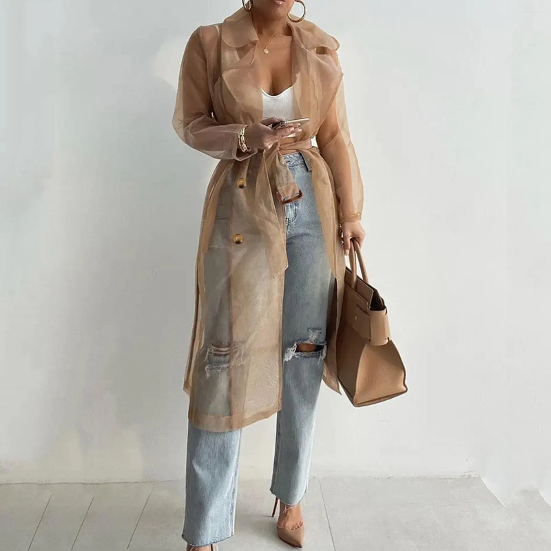 Mesh Transparent Trench Coat | Lace-Up Sunscreen Shirt For Women 2024 B4