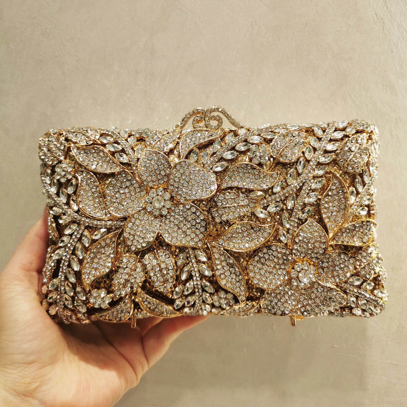 XIYUAN Arrival Woman Silver Gold Diamond Evening Bag Flower Crystal Birthday Party Handbag Wedding Bridal Gala Floral Purse 240626