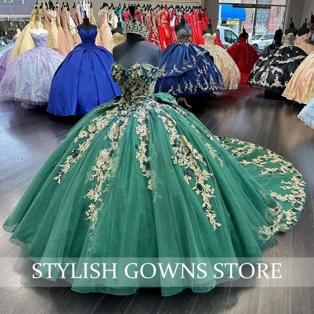 Green Mexico Sweetheart Quinceanera Dress Beaded Princess D Wer Ball Gown For Sweet Applique Birthday Party Prom Dresses es