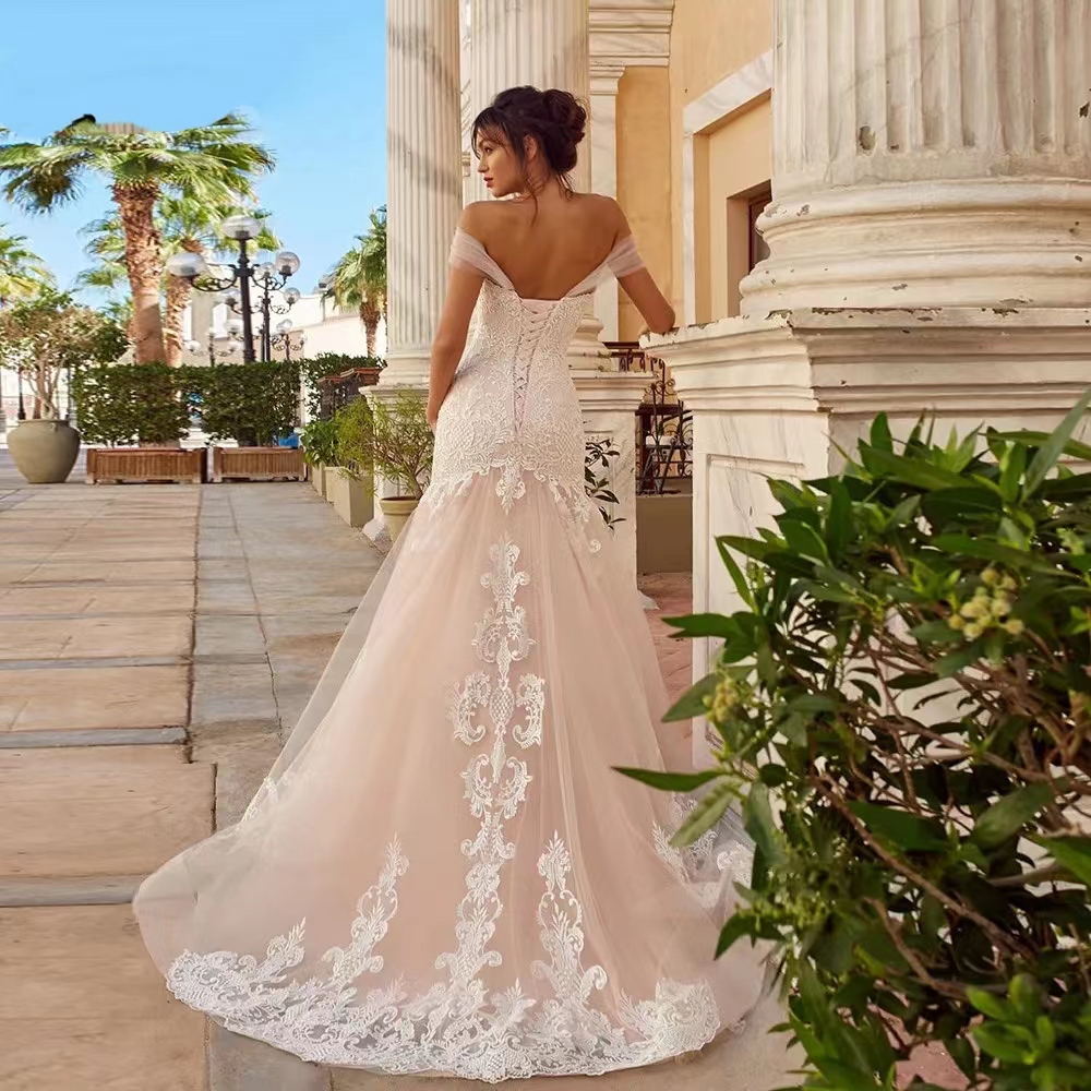 Classic Mermaid Wedding Dresses Sweetheart Off Shoulder Sleeveless Bridal Gown Appliques Lace Up Sweep Train Dress Custom Made vestidos de novia