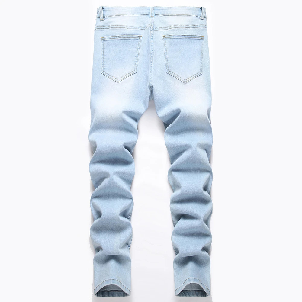 Stylish Slim Pencil Jeans Streetwear Men Trousers Ripped Distressed Hip Hop Stretch Denim Pants Male Long Jeans 240627
