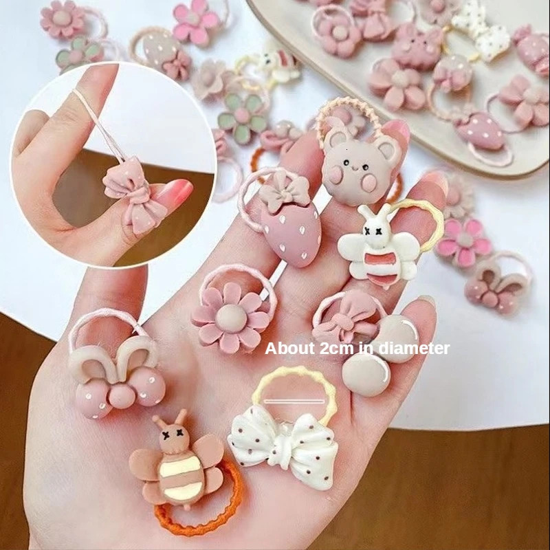 20PcsSet Cute Cartoon Bear Rabbit Hair Band Girls Elastic Rubber Headwear Flower Bow Baby Kids Accessories Ornaments 240625
