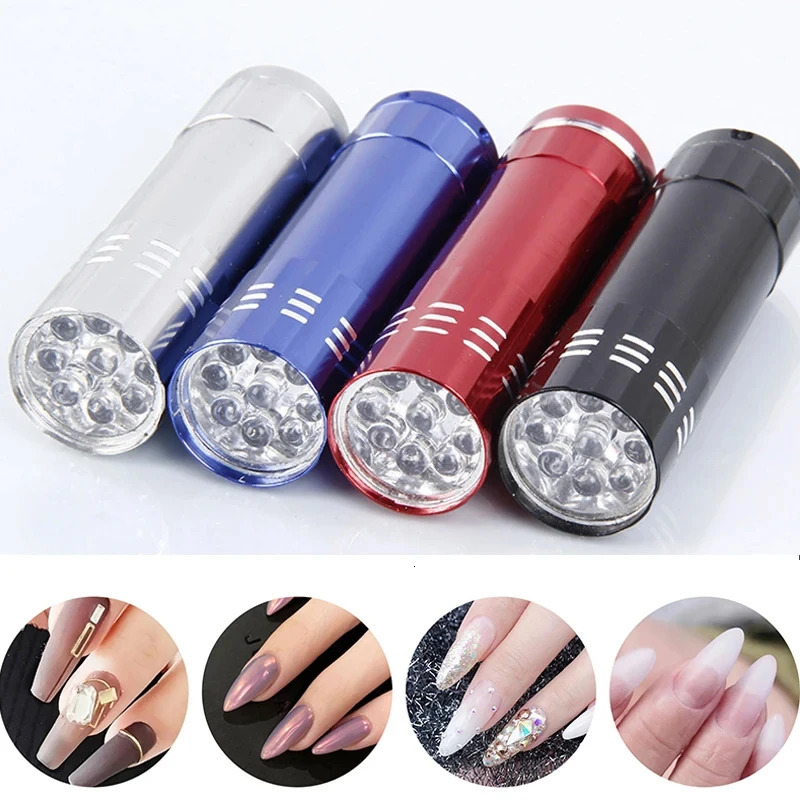 UV Light Lamp Mini 9 LED Flashlight UV Gel Adhesive Glue Curing Lamp Light Handheld Nail Dryer UV Flashlights Detector Nail Tool 240626