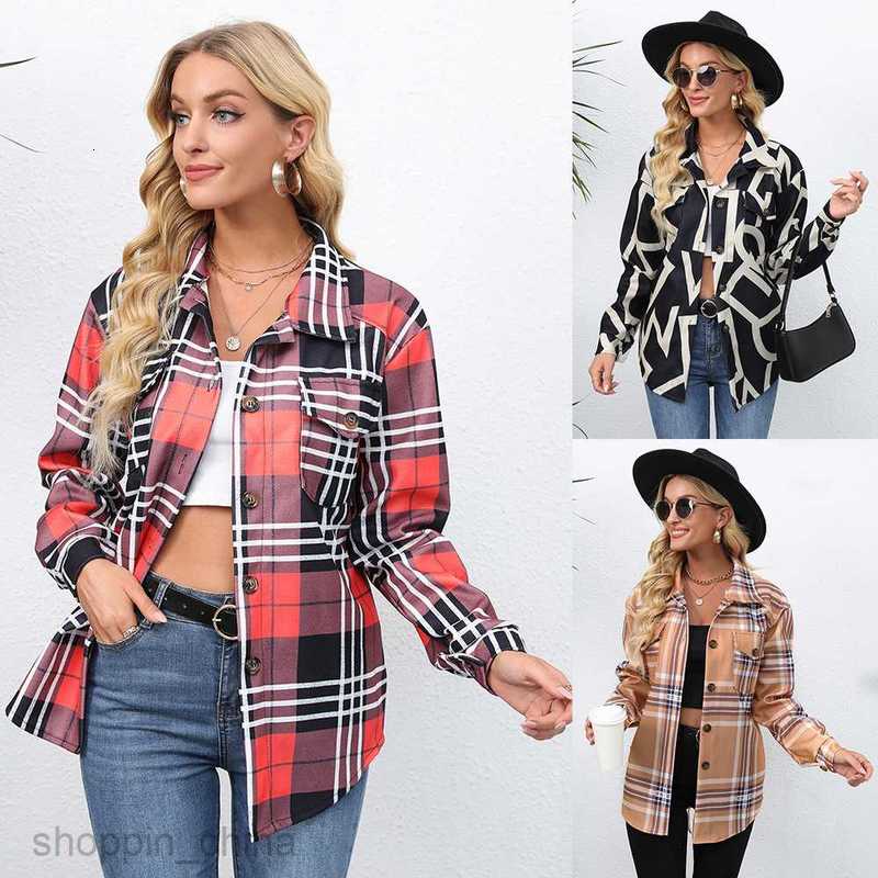 fashion Women Jackets Coats Women's autumn and winter printed single breasted medium length long sleeved jacket