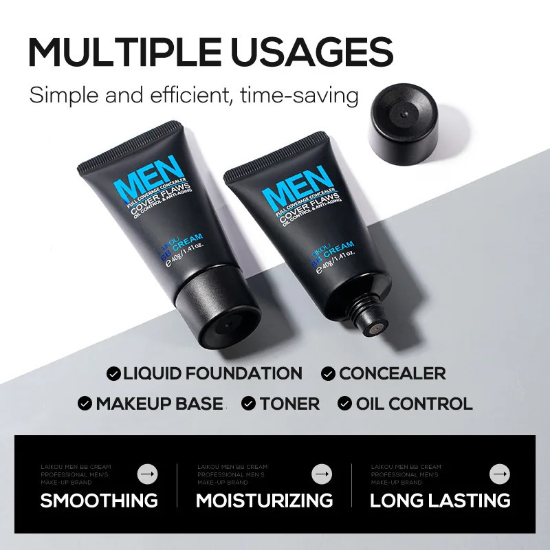 MenS BB Cream Oil-control Concealer Freckle Removing Brighten Skin Easy to Wear Makeup Cosmetic Liquid 240626