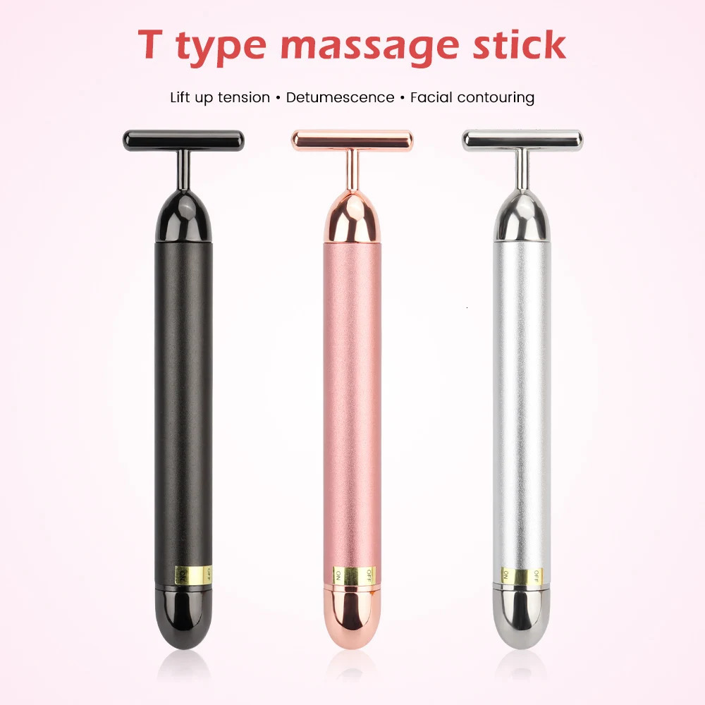 24K Gold Roller Vibrating Massager Slimming Skin Beauty Pulse Face Massage Lift Bar 240626