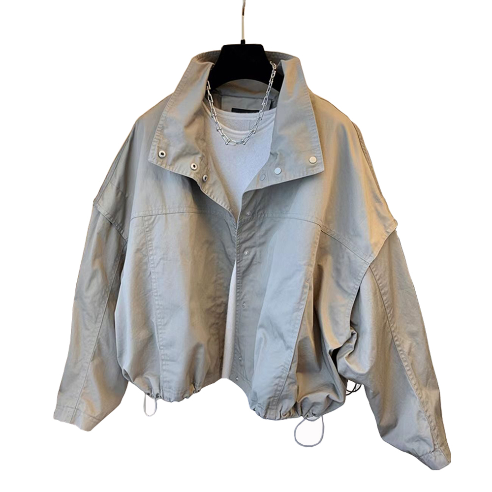 Women's Bomber Stand Collar Loose Windbreaker Coat autumn Drawstring Basic Jacket Female outwear F6.27#43