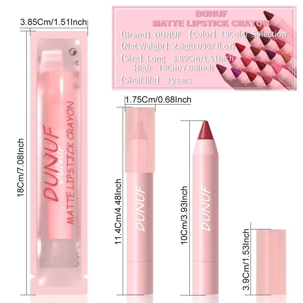 18-Colors Lipstick Pencil Waterproof Sexy Red Matte Contour Tint Lipstick Lasting Non-stick Cup Lipliner Pen Lip Makeup Cosmetic 240626