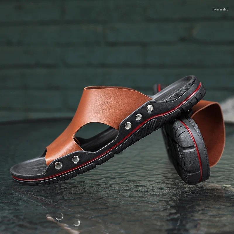 Slippers Mazefeng Casual 2024 Men Sandals Shoes Summer Flip ps Beach Leather Sandalias atos Hombre