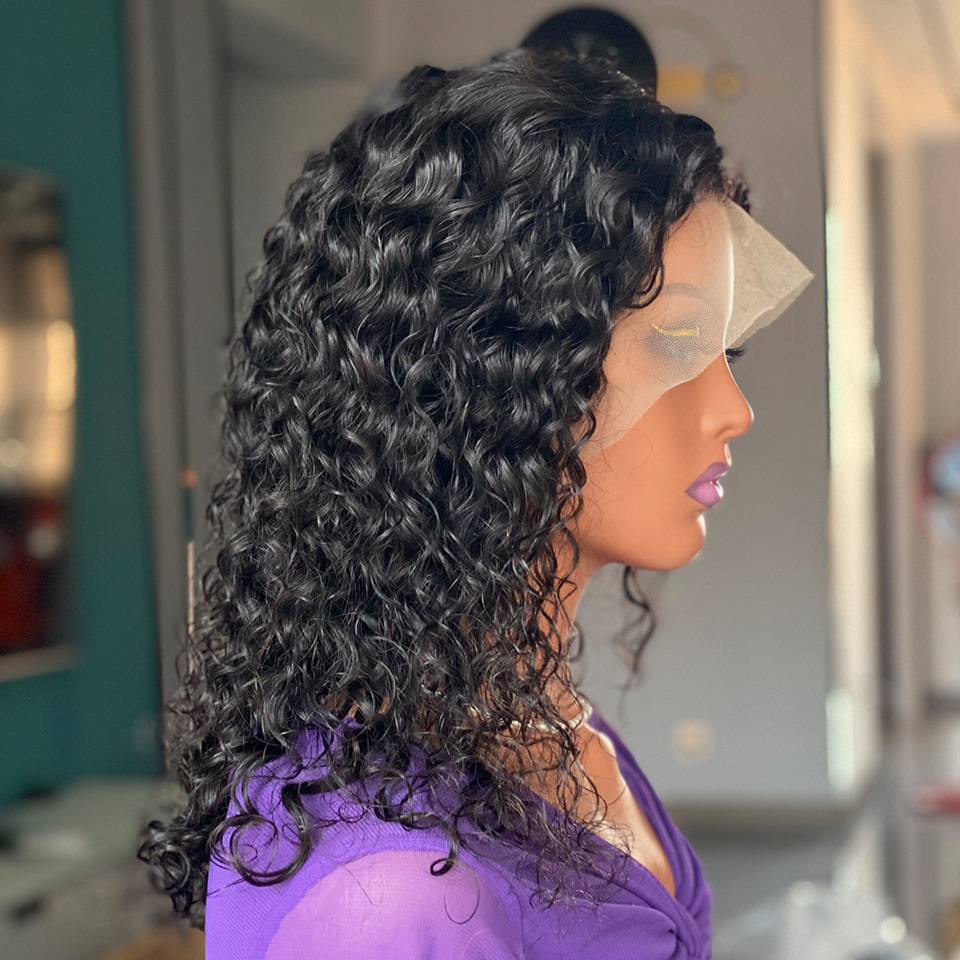 Promotion Water Wave Front Human Hair Wigs 13x4Lace Front Wig Closure Glueless Ready To Go Wear180% Density Curly Short Bob