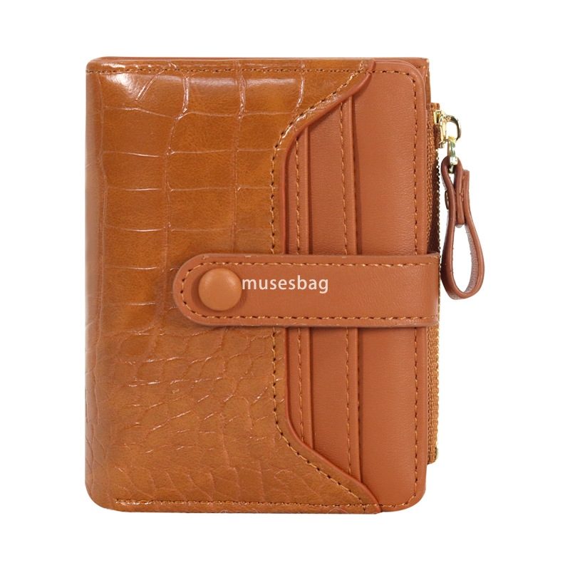 Fashionable Women's High Quality Fresh and Simple Popular European and American Crocodile Pattern Short Versatile Retro Bag Button Style Solid Co