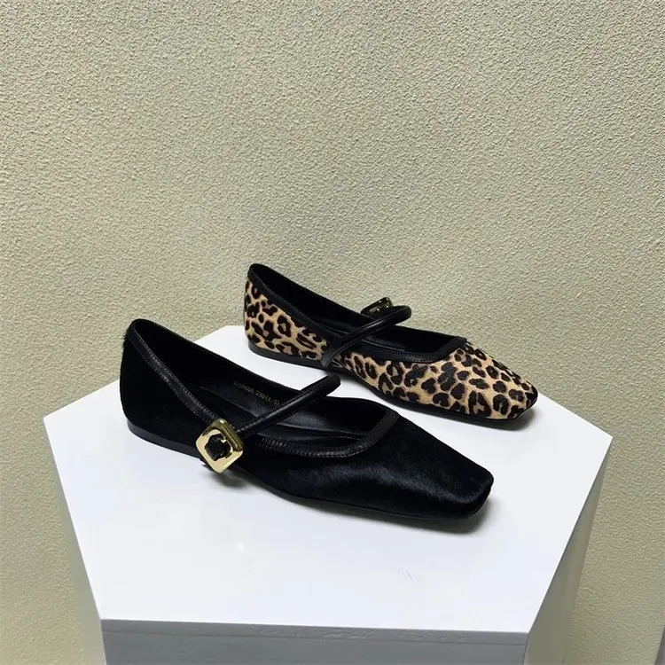 Spring Fashion Womens Flat Ladies Round Toe Leopard Print Casual Slip-on Outdoor Mary Jane Shoes atos 240627