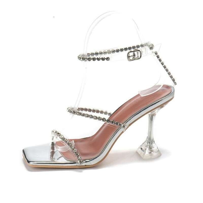2024 Summer New Fairy Wind Sexy Temperament Transparent Rhinester Crystal High Heel Sandals For Women Kq8