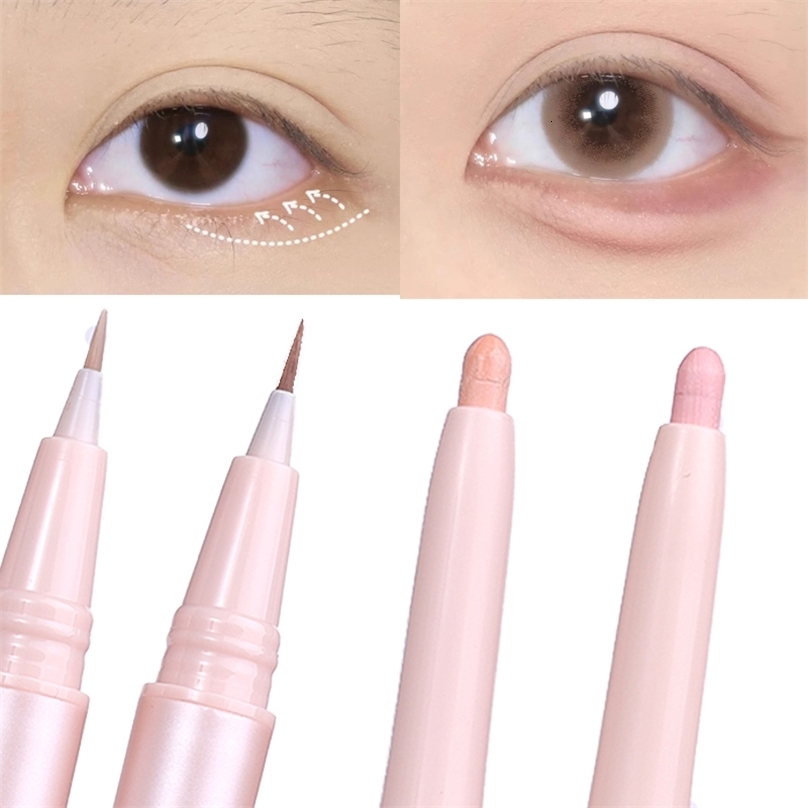 Double Ended Lying Silkworm Pencil Highlighter Makeup Pen enlarge eyes Under Eye Highlighter Makeup Stick Slim soft tip 240626