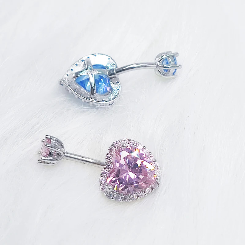 925 Sterling Silver Heart Belly Button Rings for Women Blue Pink CZ Navel Barbell Studs Screw Navel Bars Body Piercing Jewelry 240626