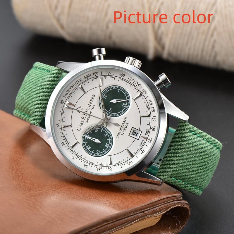 CARL F.BUCHER Wrist Watches for 2024 Mens Watches Five needles All dials work Quartz Watch High Quality Top Luxury Brand Chronograph Clock Leather Strap Fashion