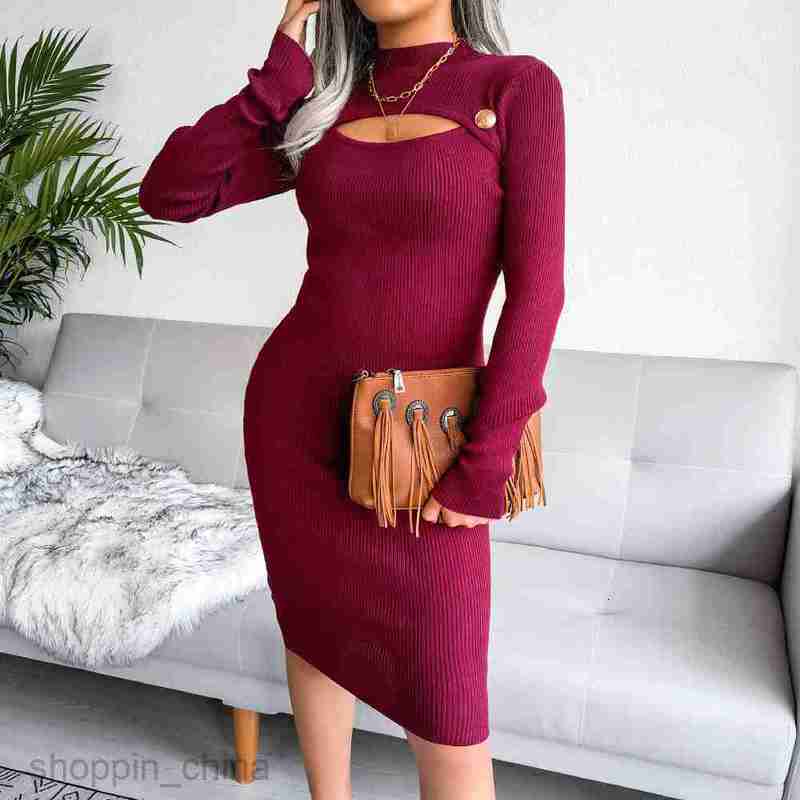 Women Casual Dresses fashion dress style autumn and winter sexy hollow out Hip Wrap Skirt knitted dress women's wear