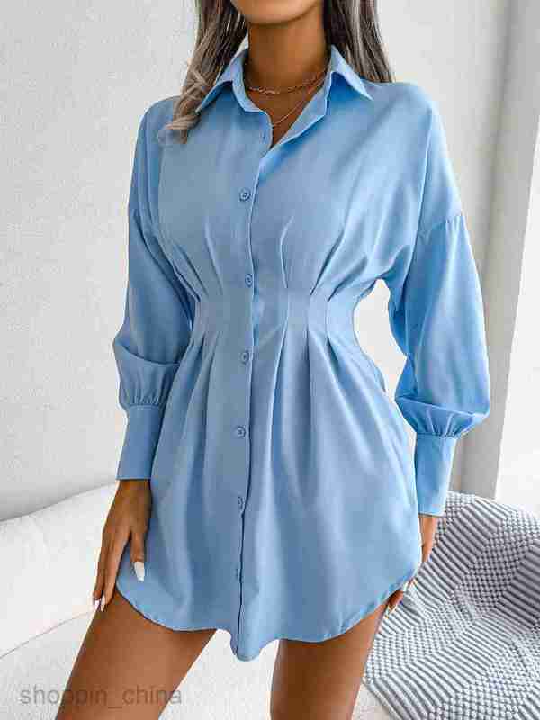 Women Casual Dresses fashion dress style spring/summer casual lantern sleeves with waistband asymmetrical dress shirt skirt women's clothing