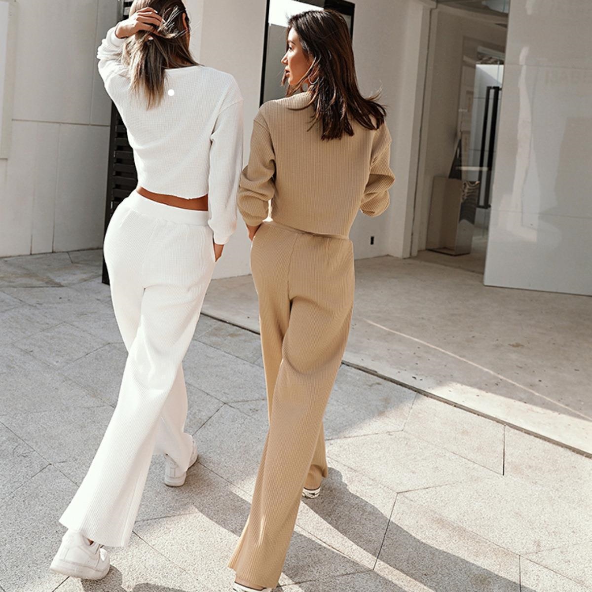 L Women Yoga Running Two Piece Set Sweatshirts Long Pant With Fitness Tracksuit BT41515 T0003