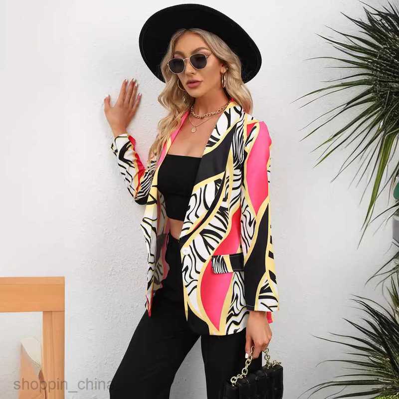 fashion Women Jackets Coats Women's autumn and winter printed collar button up long sleeved jacket