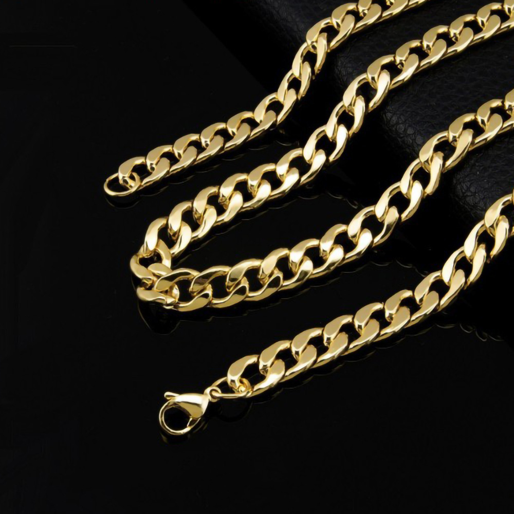 18K Gold Silver Titanium Steel Miami Cuban Necklace Stainless Steel Chain Necklace Necklace Curb Link Chain Necklaces for Men Women Hip Hop Fashion Je