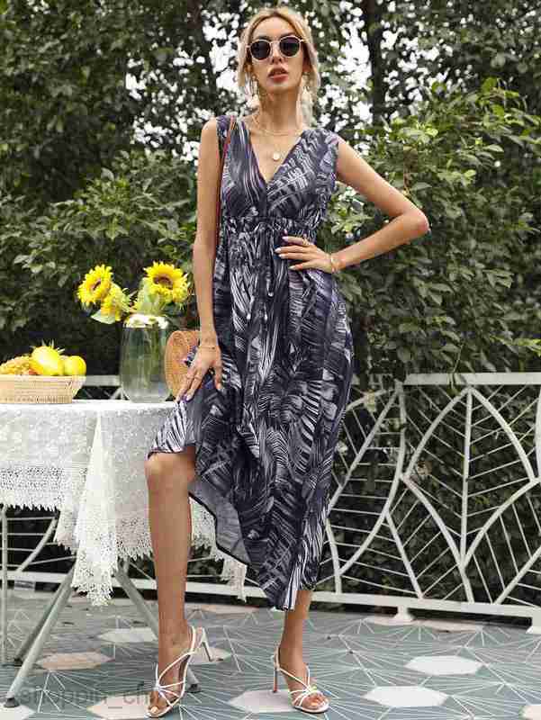 Basic Casual Dresses Women Dress Women's summer new print sexy V-neck sleeveless dress