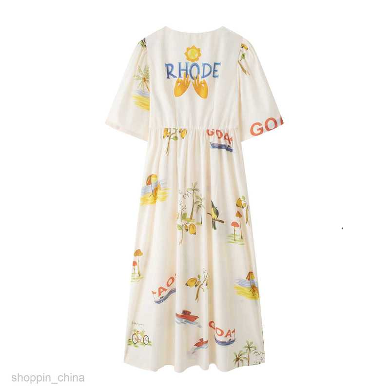 Basic Casual Dresses Women Summer New Women's Fashion Style V-Neck Long Positioned Printed Dress w039 7658