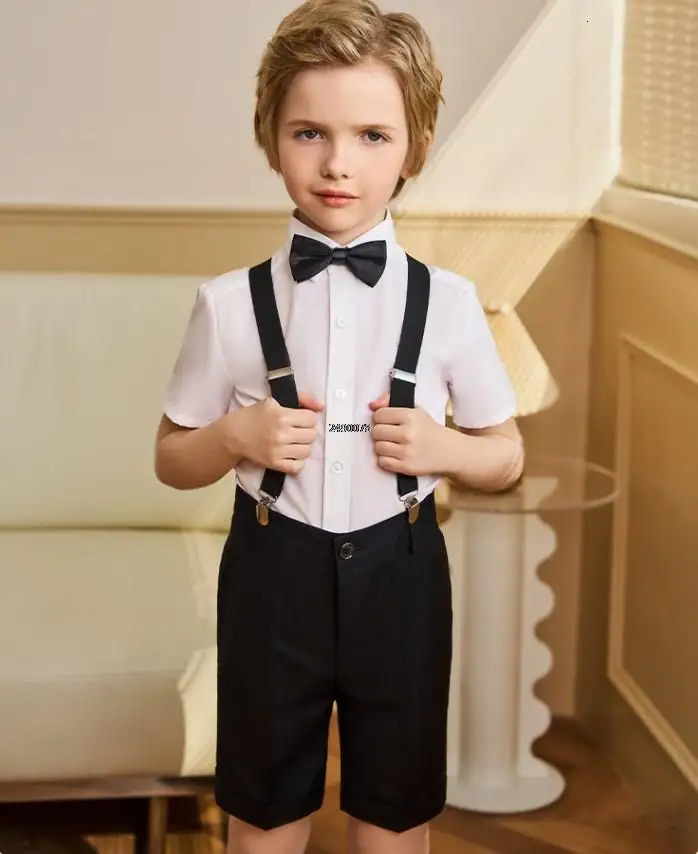 School Kids Formal 007 Clothing Set Children Performance Party Dance Show Costume Boys Black Graduation Ceremony Pograph Suit 240626