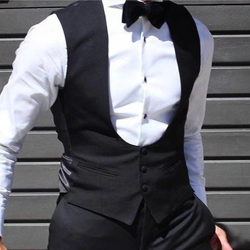 Black Men Vest for Wedding Groom One Piece Slim Fit Suit Waistcoat Solid Color Male Fashion Coat 240615