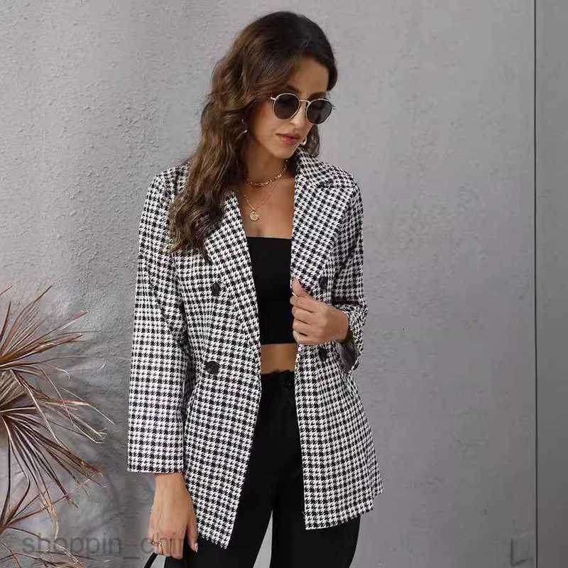 fashion Women Jackets Coats Autumn new women's thousand bird check Lapel long sleeve coat