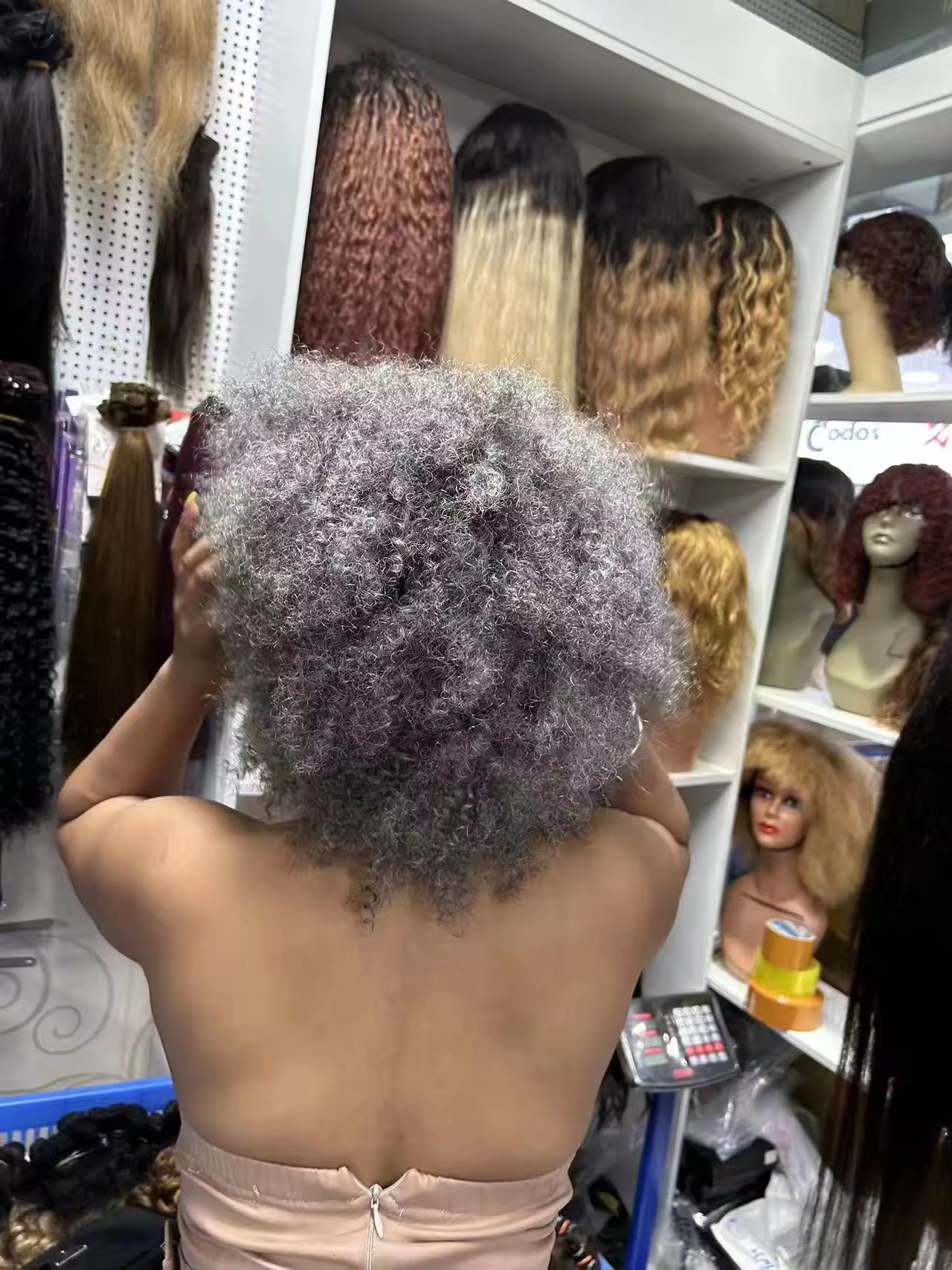 cheap price afro wig 100% human hair free shipping kinky straight Machine Made Wig 10inch Grey color for black women