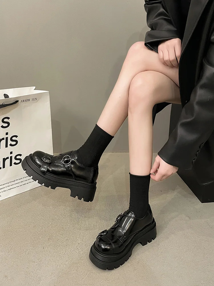 British Style Womens Shoes Platform Oxfords Casual Female Sneakers Loafers With Fur Shallow Mouth Round Toe Flats Preppy Clogs 240627
