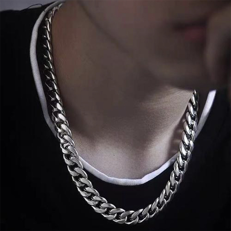 18K Gold Silver Titanium Steel Miami Cuban Necklace Stainless Steel Chain Necklace Necklace Curb Link Chain Necklaces for Men Women Hip Hop Fashion Je