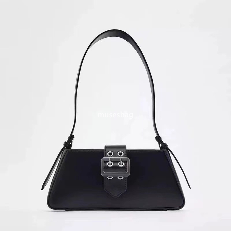 Women's Bag New European and American Versatile Black Buckle Decoration Single Shoulder Underarm Bag High Grade Feel Handheld Stick Bag