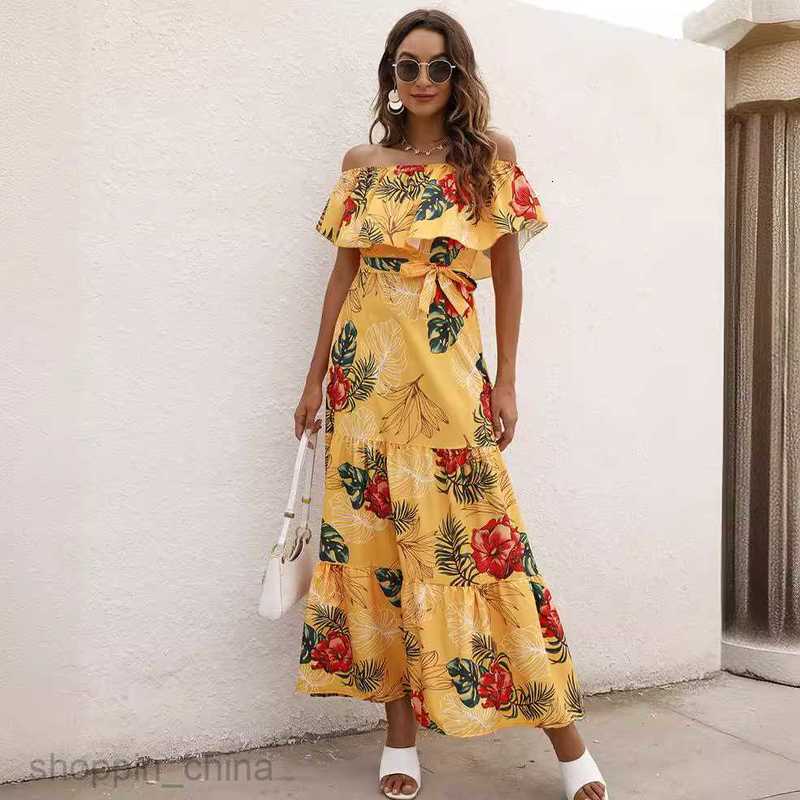 Basic Casual Dresses Women Dress Summer women's printed one neck Ruffle Dress