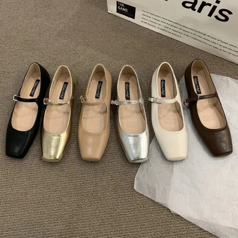 Summer Women Flats Fashion Square Toe Shallow Mary Jane Shoes Soft Casual Ballet Shoes Slingback Shoes Black 240627