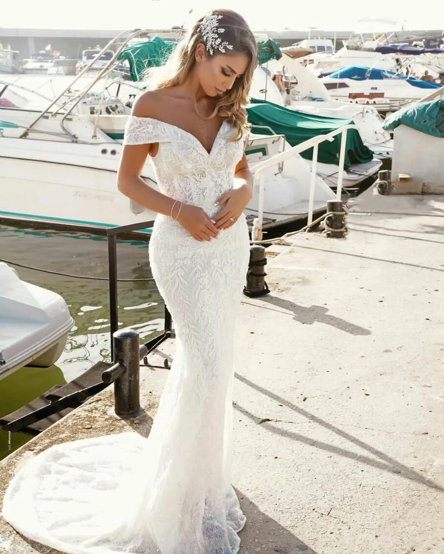 2024 Spring Mermaid Wedding Dresses With Detachable Train Off Shoulder Lace Appliques Bridal Gowns robes de mariee Bride Dresses 0627